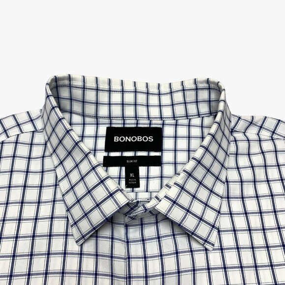 Bonobos Slim Fit White Navy Windowpane Long Sleeve Button Down Shirt - Picture 5 of 11